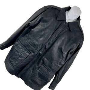 NWOT! BURK'S BAY! RICH BLACK GENUINE LEATHER, HEAVY FLANNEL LINED COAT! SZ L